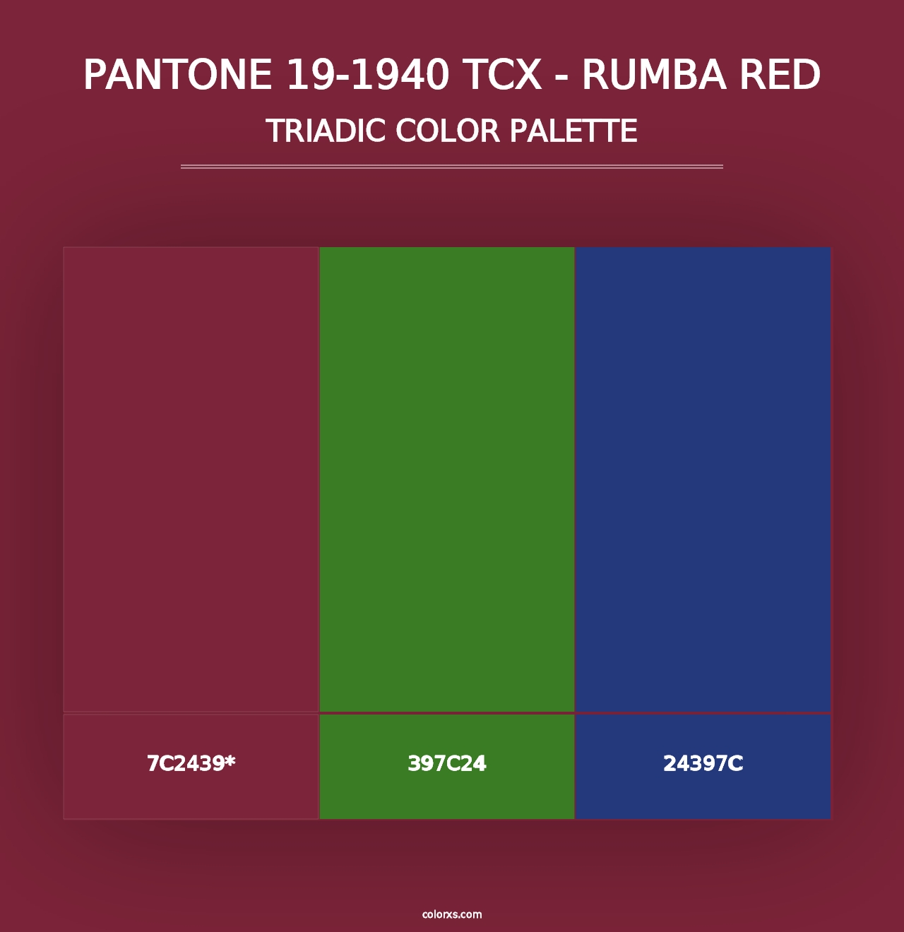 PANTONE 19-1940 TCX - Rumba Red - Triadic Color Palette