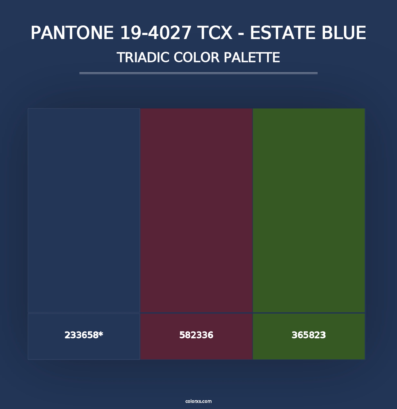 PANTONE 19-4027 TCX - Estate Blue - Triadic Color Palette