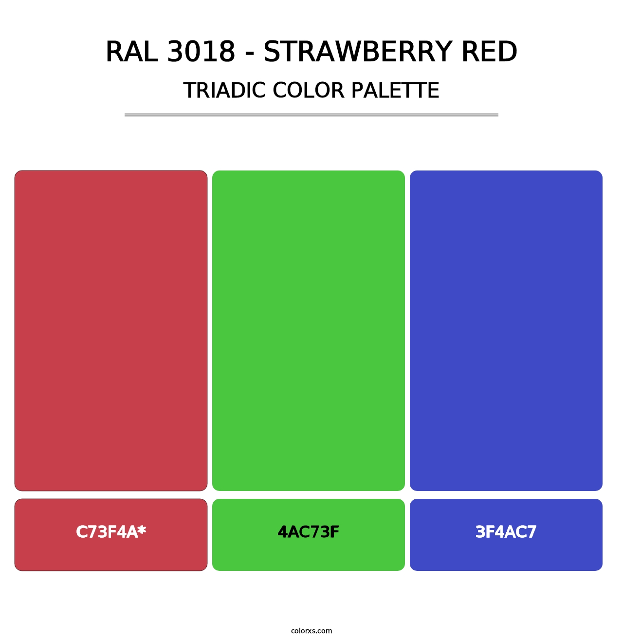 RAL 3018 - Strawberry Red - Triadic Color Palette