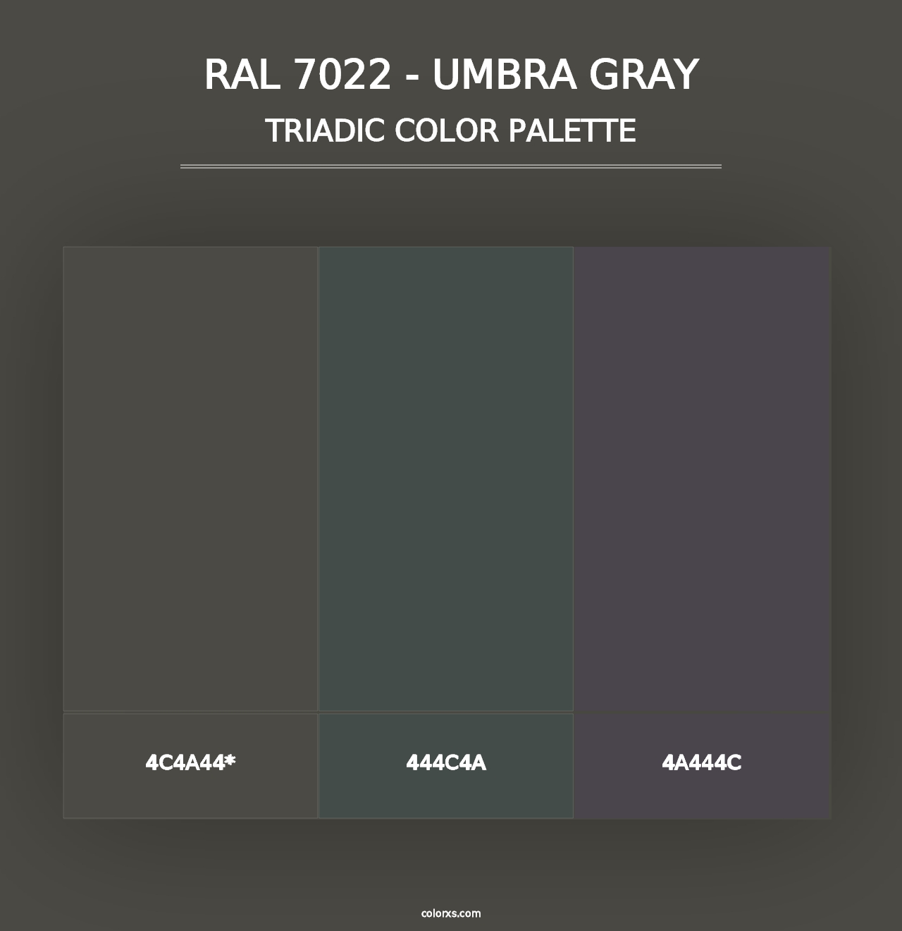 RAL 7022 - Umbra Gray - Triadic Color Palette