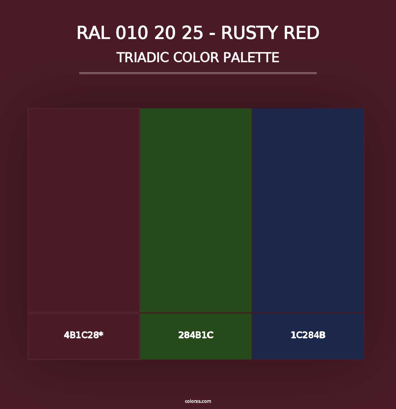 RAL 010 20 25 - Rusty Red - Triadic Color Palette