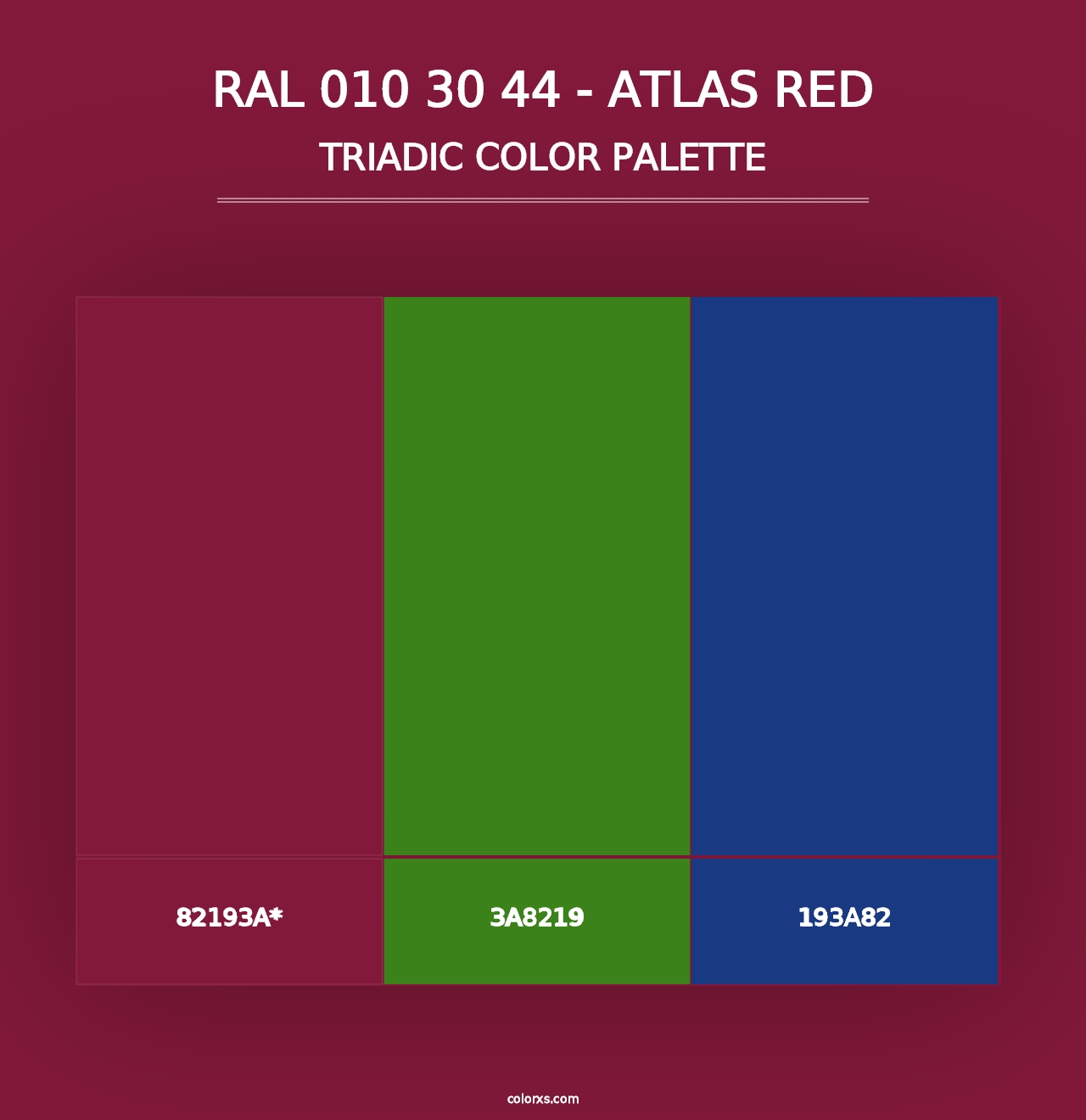 RAL 010 30 44 - Atlas Red - Triadic Color Palette