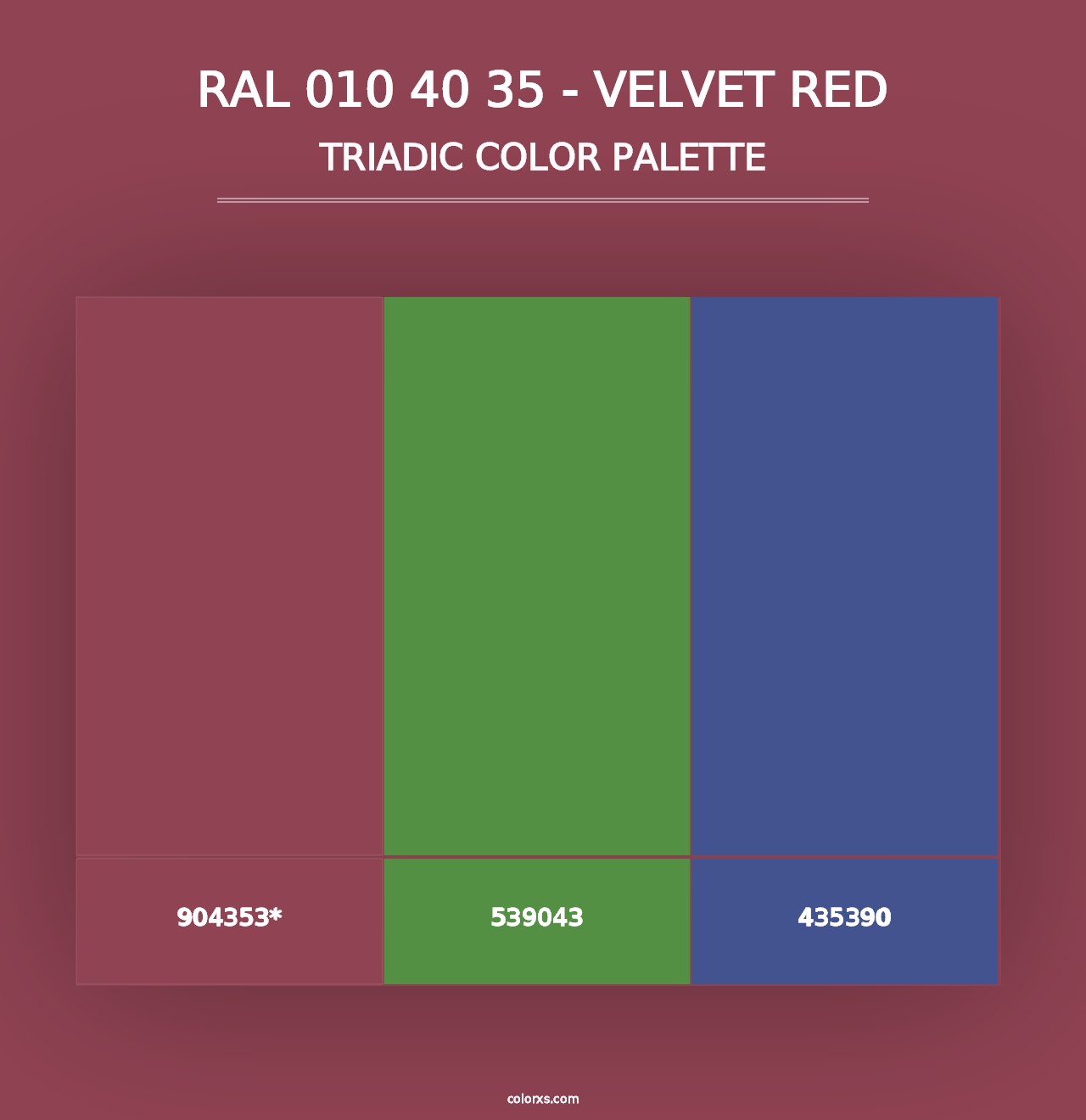 RAL 010 40 35 - Velvet Red - Triadic Color Palette