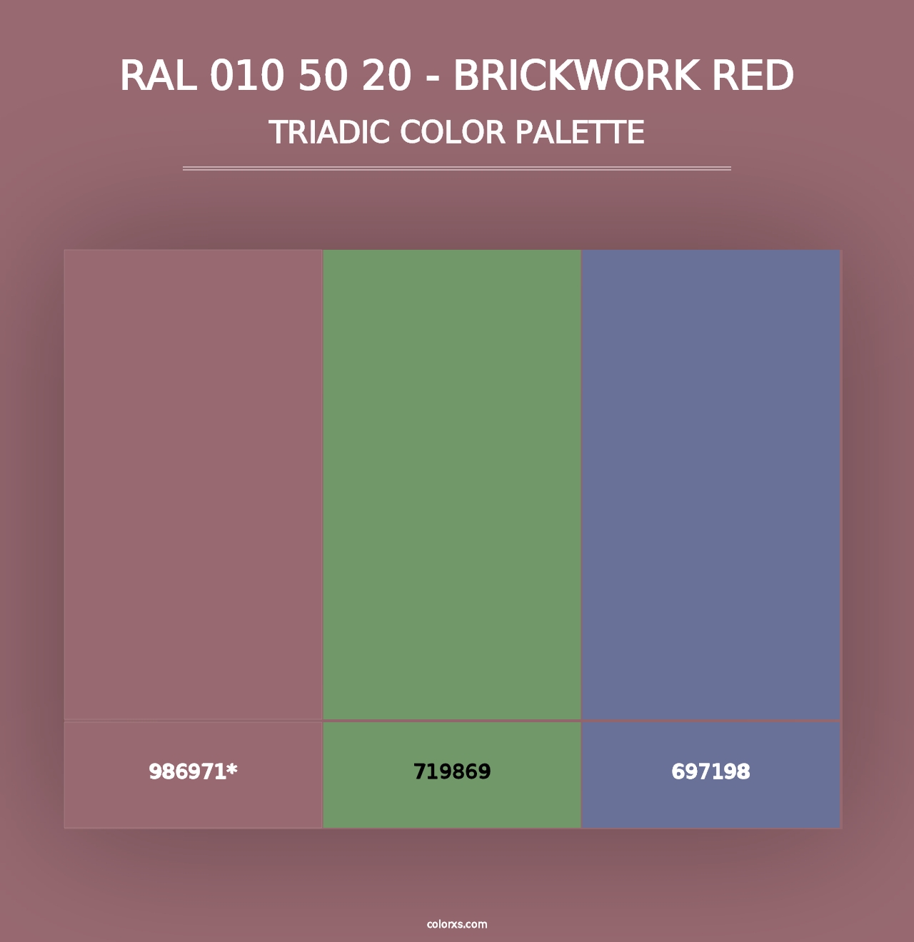 RAL 010 50 20 - Brickwork Red - Triadic Color Palette