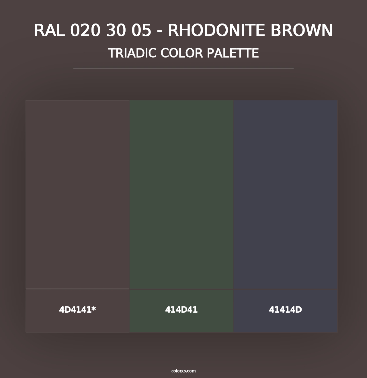 RAL 020 30 05 - Rhodonite Brown - Triadic Color Palette