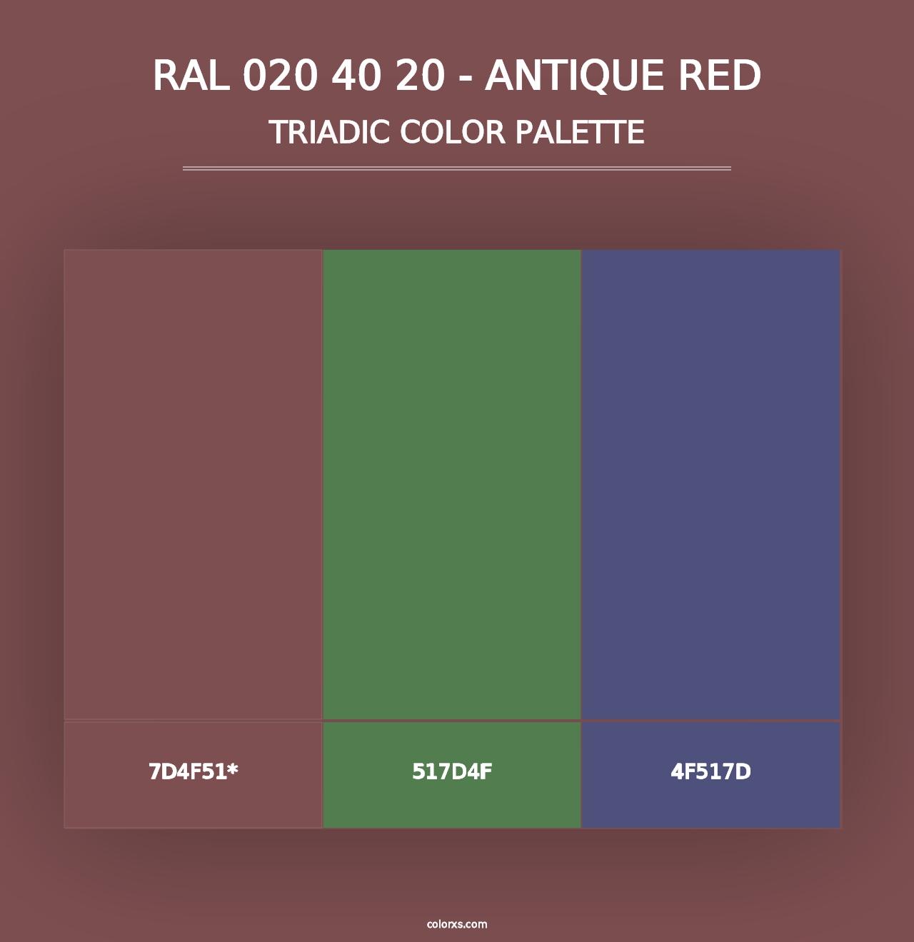 RAL 020 40 20 - Antique Red - Triadic Color Palette