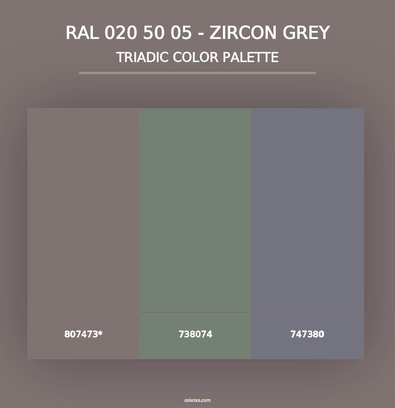 RAL 020 50 05 - Zircon Grey - Triadic Color Palette