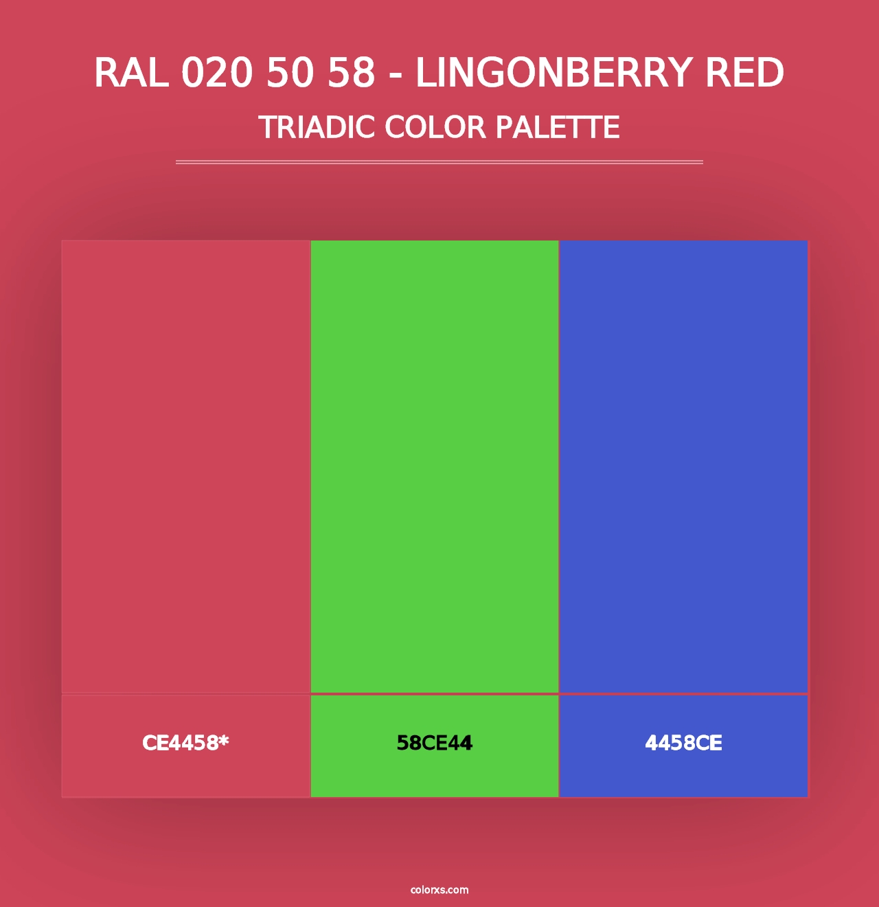 RAL 020 50 58 - Lingonberry Red - Triadic Color Palette