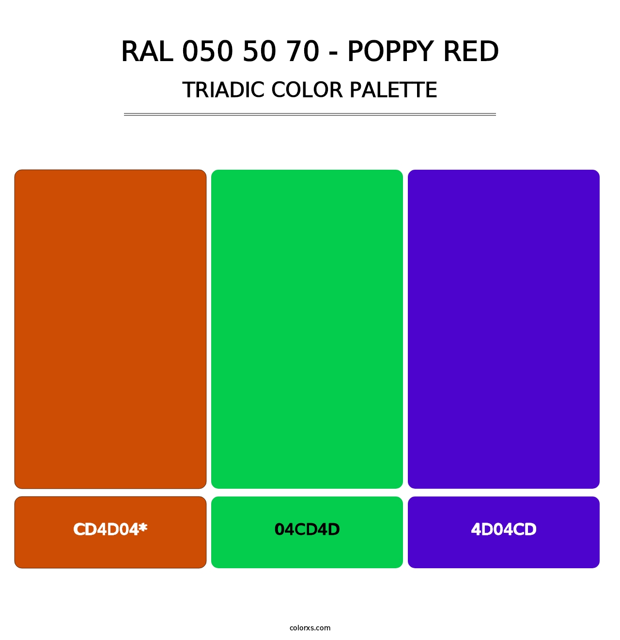 RAL 050 50 70 - Poppy Red - Triadic Color Palette