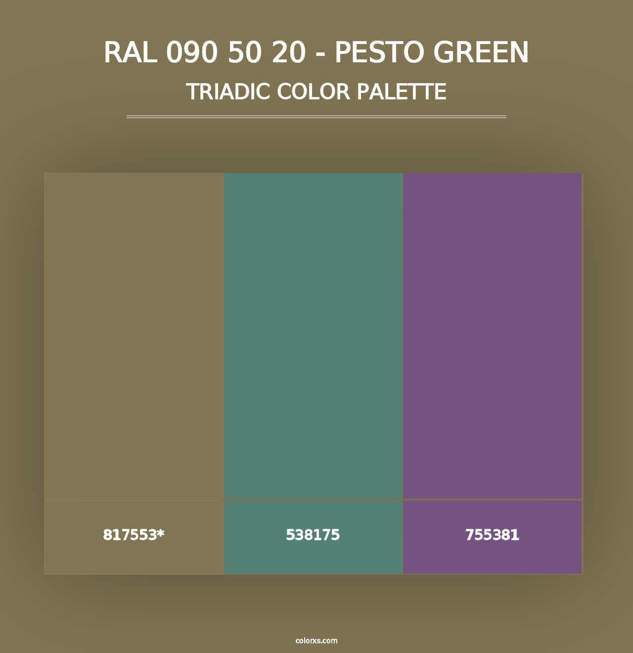 RAL 090 50 20 - Pesto Green - Triadic Color Palette