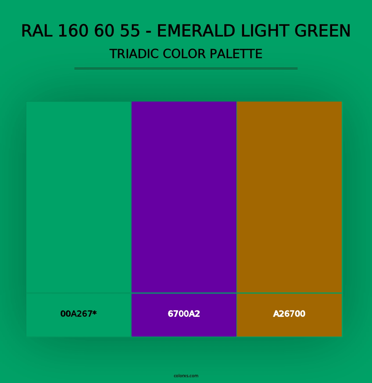 RAL 160 60 55 - Emerald Light Green - Triadic Color Palette