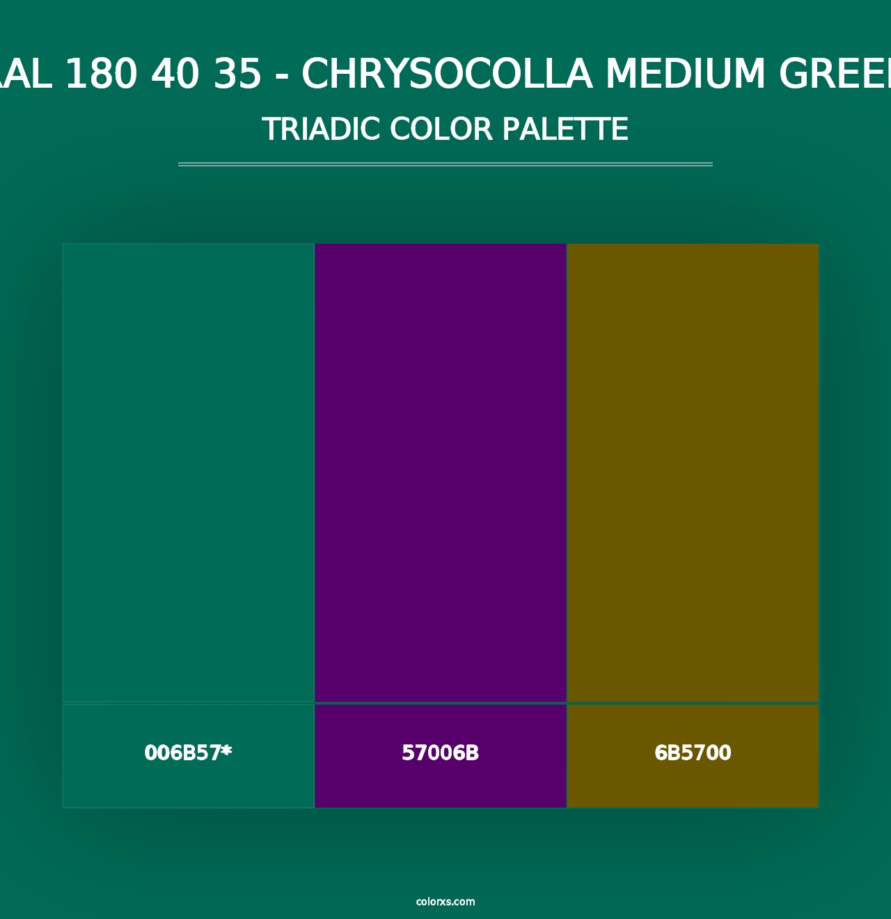 RAL 180 40 35 - Chrysocolla Medium Green - Triadic Color Palette