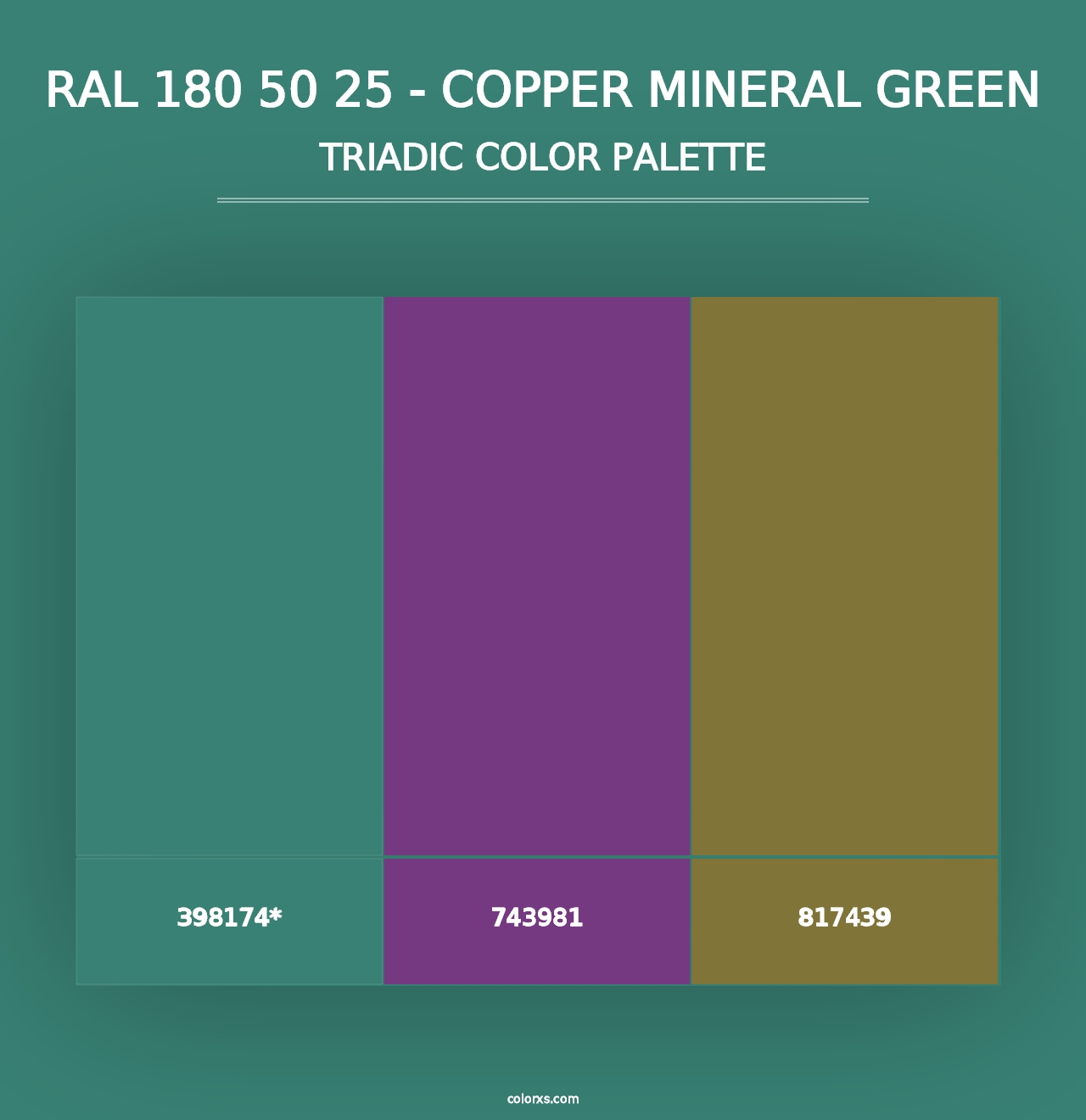 RAL 180 50 25 - Copper Mineral Green - Triadic Color Palette