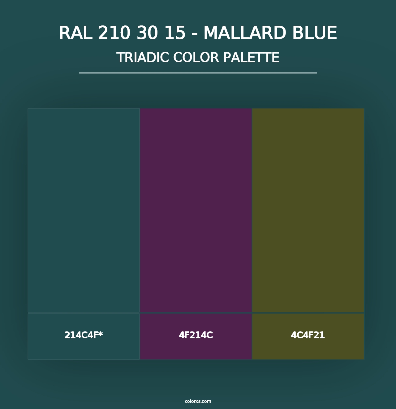 RAL 210 30 15 - Mallard Blue - Triadic Color Palette