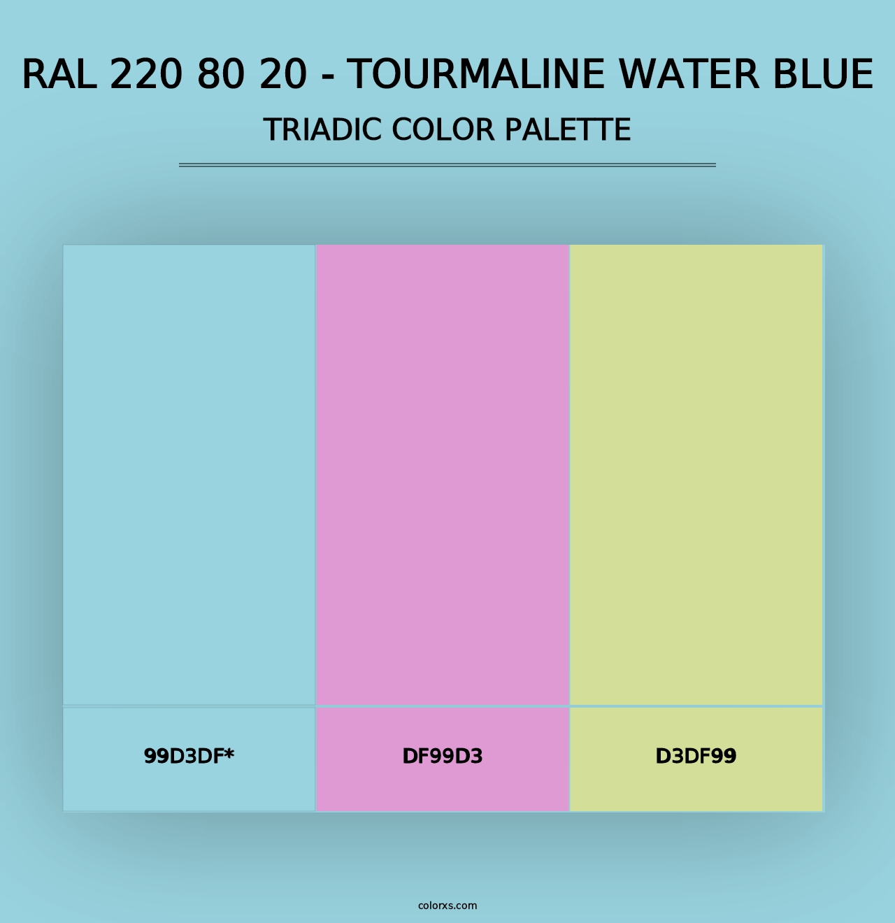 RAL 220 80 20 - Tourmaline Water Blue - Triadic Color Palette