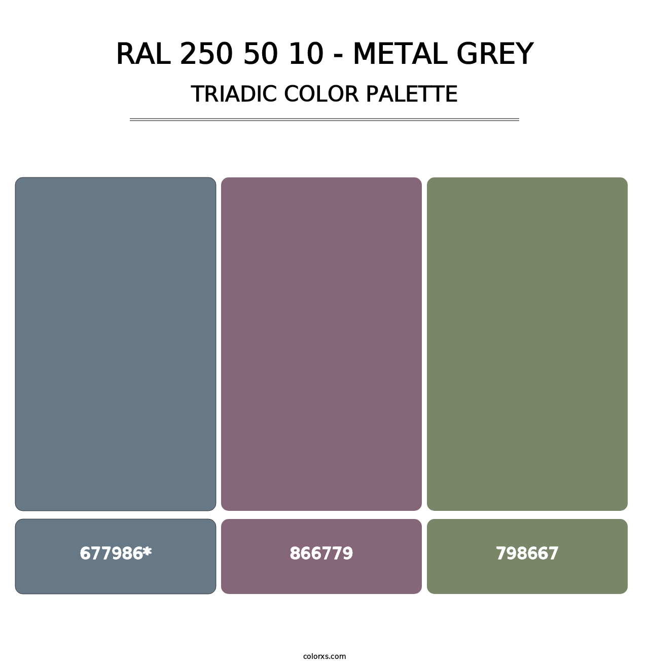 RAL 250 50 10 - Metal Grey - Triadic Color Palette