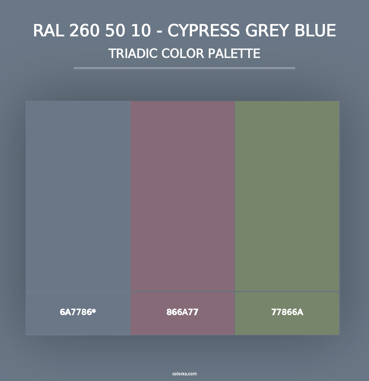 RAL 260 50 10 - Cypress Grey Blue - Triadic Color Palette