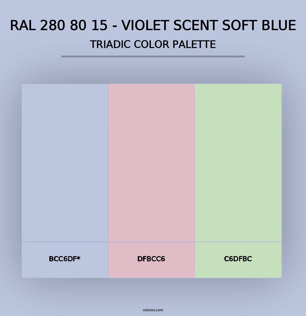 RAL 280 80 15 - Violet Scent Soft Blue - Triadic Color Palette