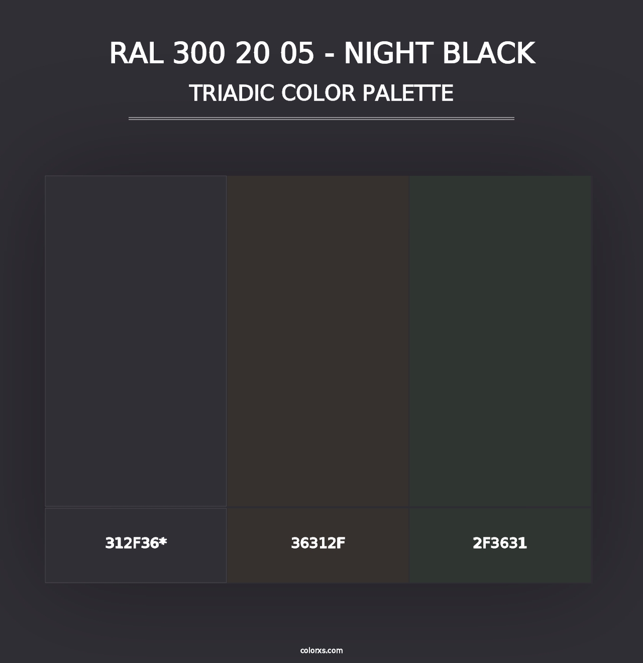 RAL 300 20 05 - Night Black - Triadic Color Palette