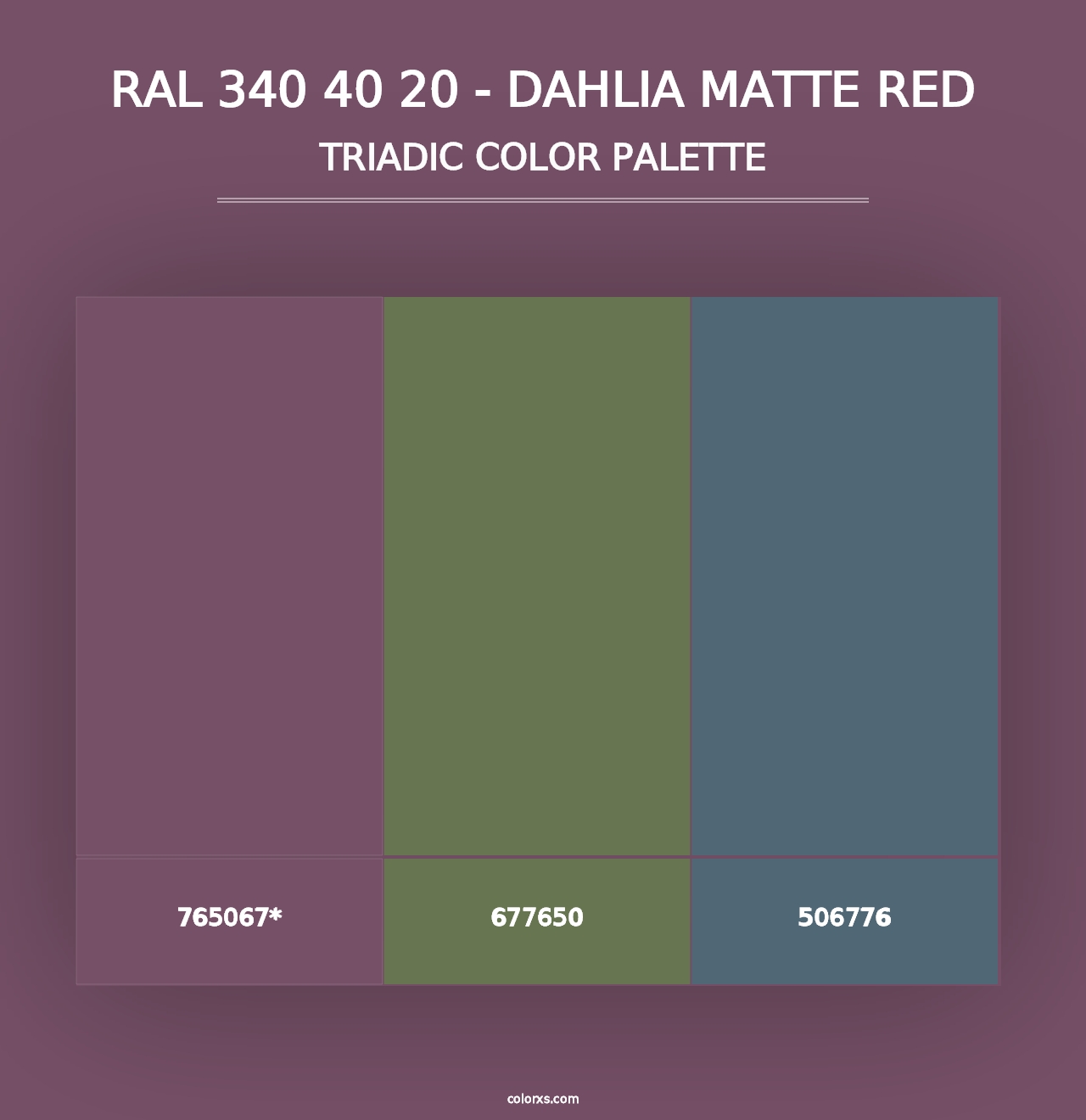 RAL 340 40 20 - Dahlia Matte Red - Triadic Color Palette