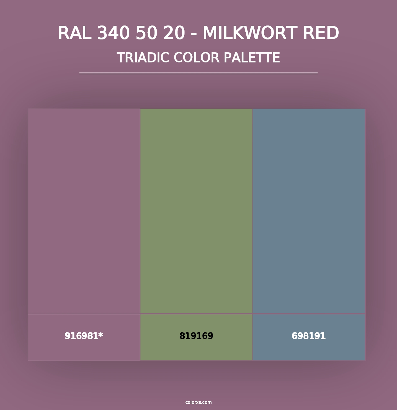 RAL 340 50 20 - Milkwort Red - Triadic Color Palette