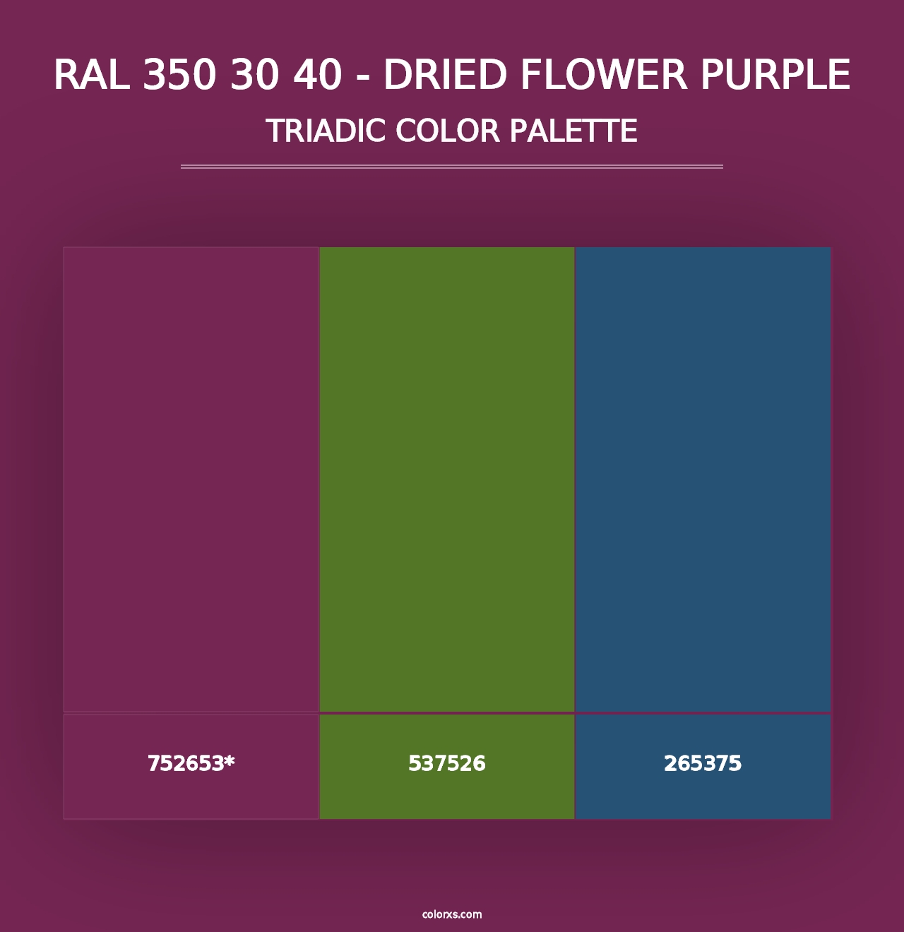 RAL 350 30 40 - Dried Flower Purple - Triadic Color Palette