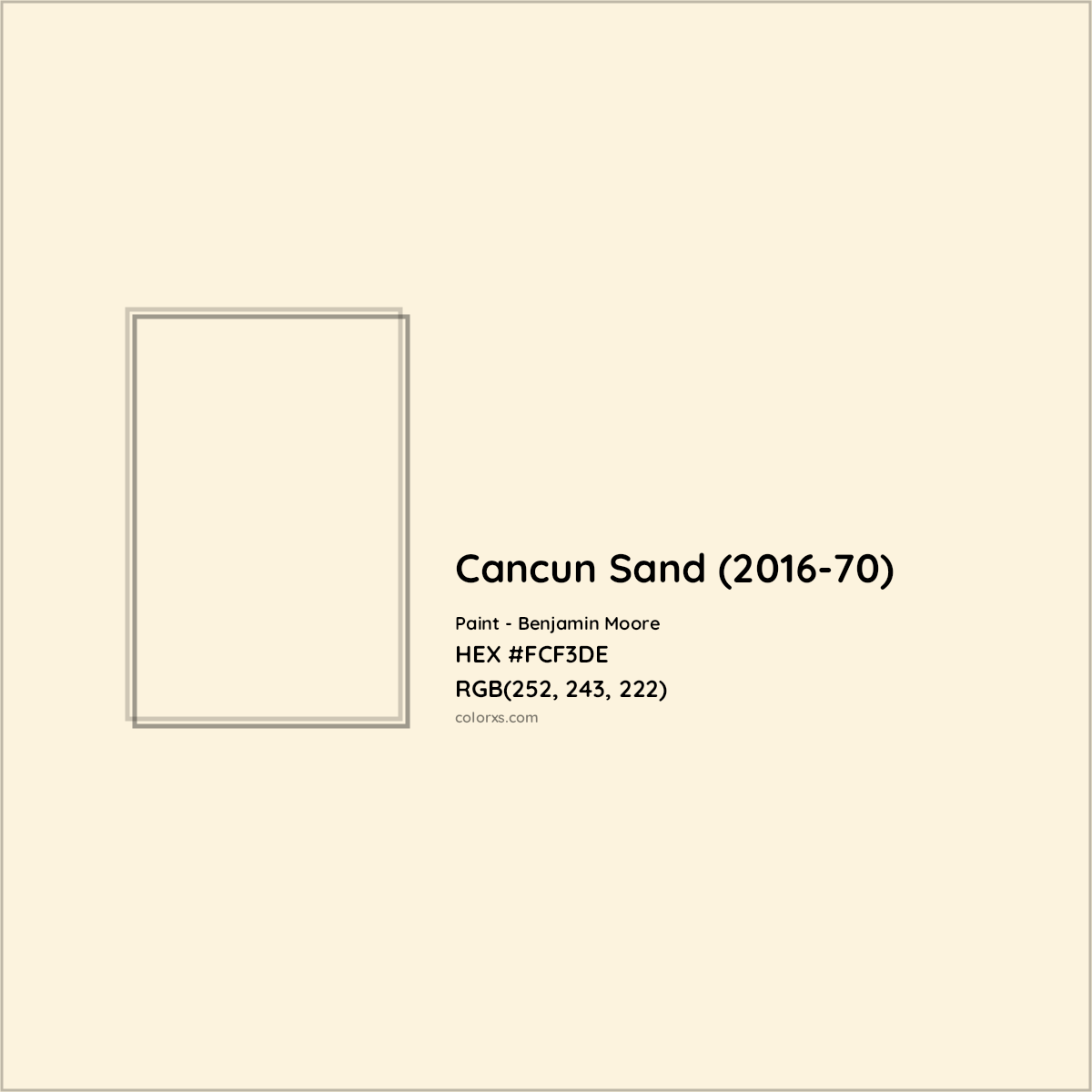 HEX #FCF3DE Cancun Sand (2016-70) Paint Benjamin Moore - Color Code