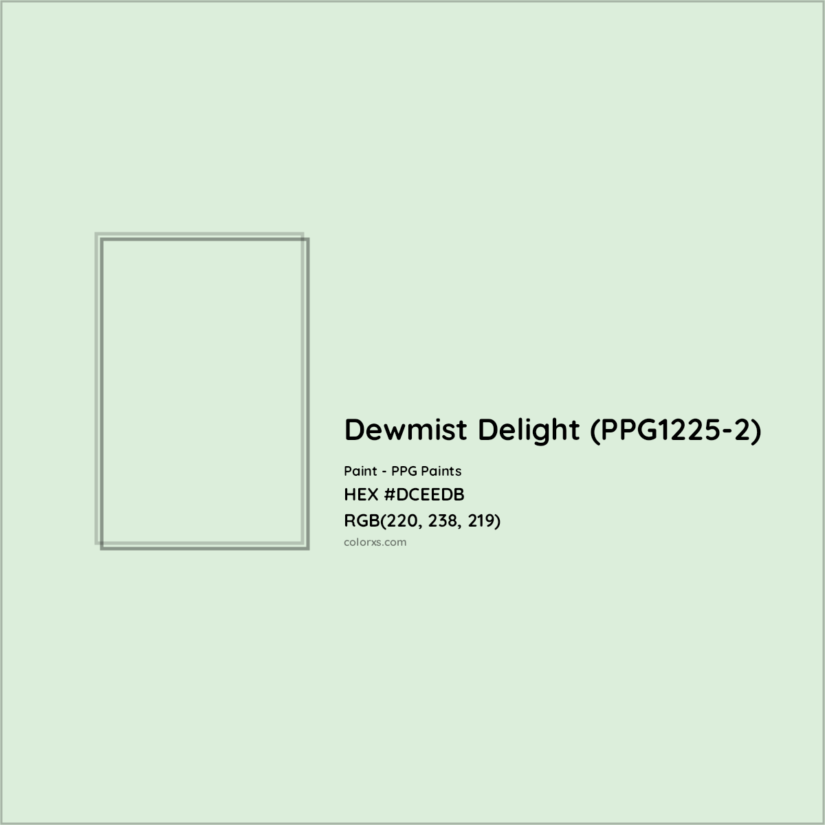 HEX #DCEEDB Dewmist Delight (PPG1225-2) Paint PPG Paints - Color Code