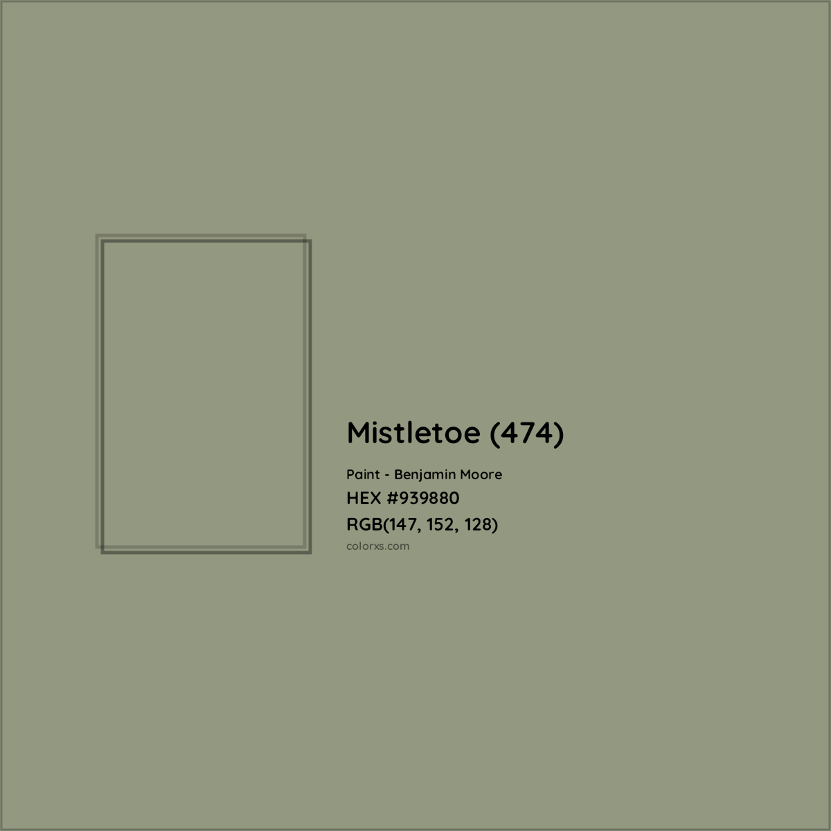 HEX #939880 Mistletoe (474) Paint Benjamin Moore - Color Code