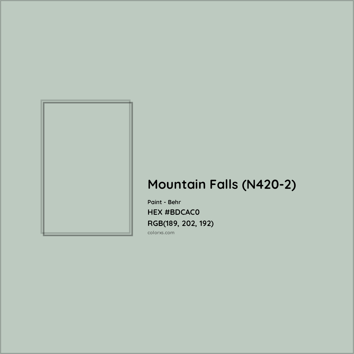 HEX #BDCAC0 Mountain Falls (N420-2) Paint Behr - Color Code