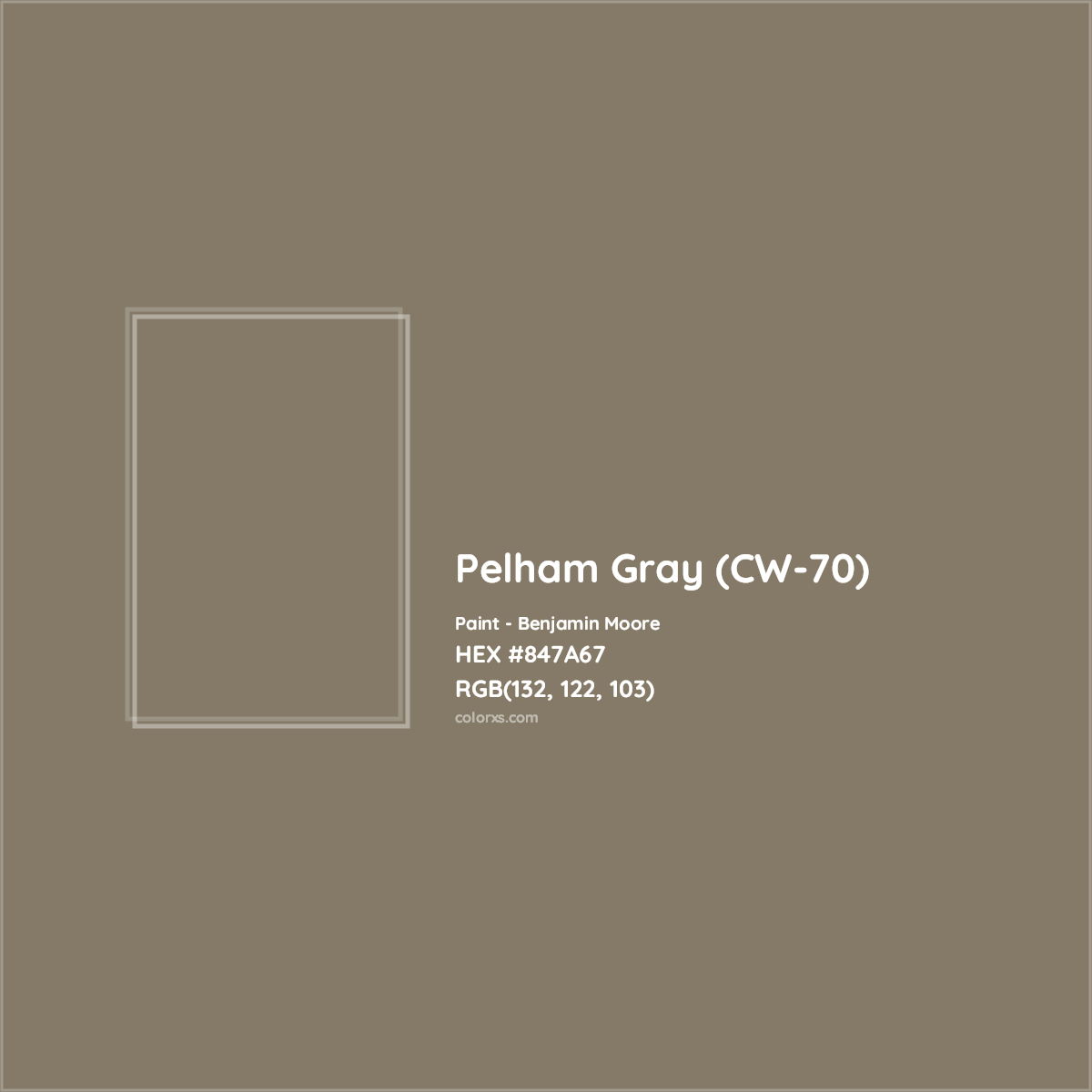 HEX #847A67 Pelham Gray (CW-70) Paint Benjamin Moore - Color Code