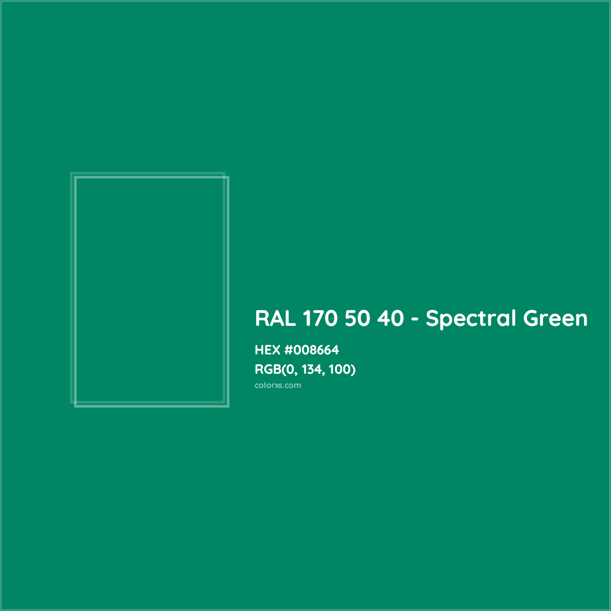 HEX #008664 RAL 170 50 40 - Spectral Green CMS RAL Design - Color Code