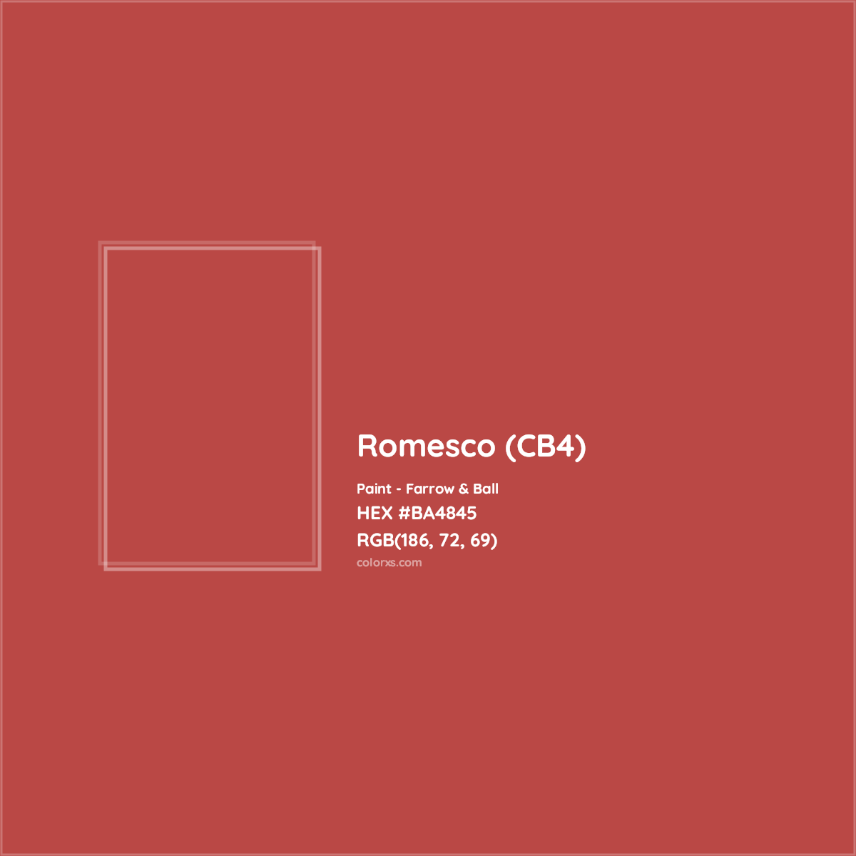 HEX #BA4845 Romesco (CB4) Paint Farrow & Ball - Color Code