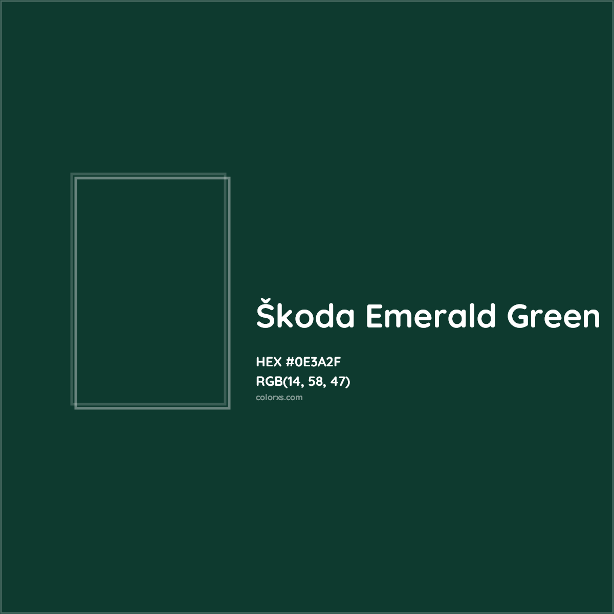 HEX #0E3A2F Škoda Emerald Green Other Brand - Color Code