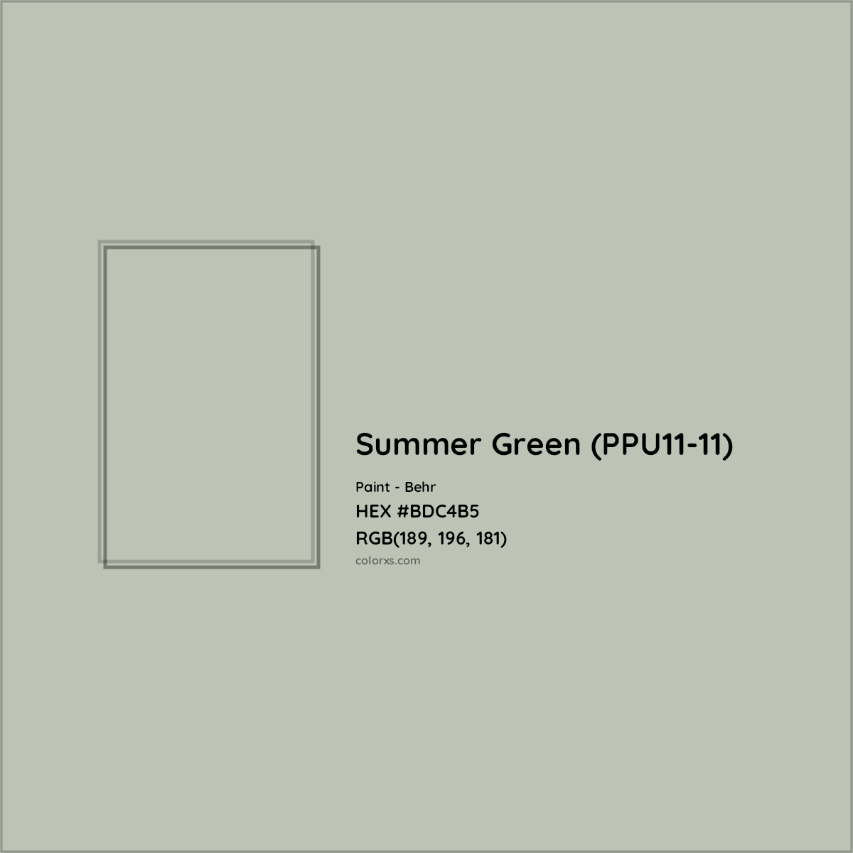 HEX #BDC4B5 Summer Green (PPU11-11) Paint Behr - Color Code