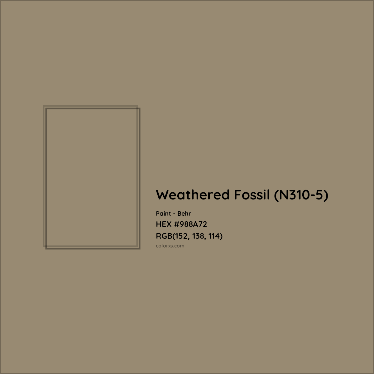 HEX #988A72 Weathered Fossil (N310-5) Paint Behr - Color Code