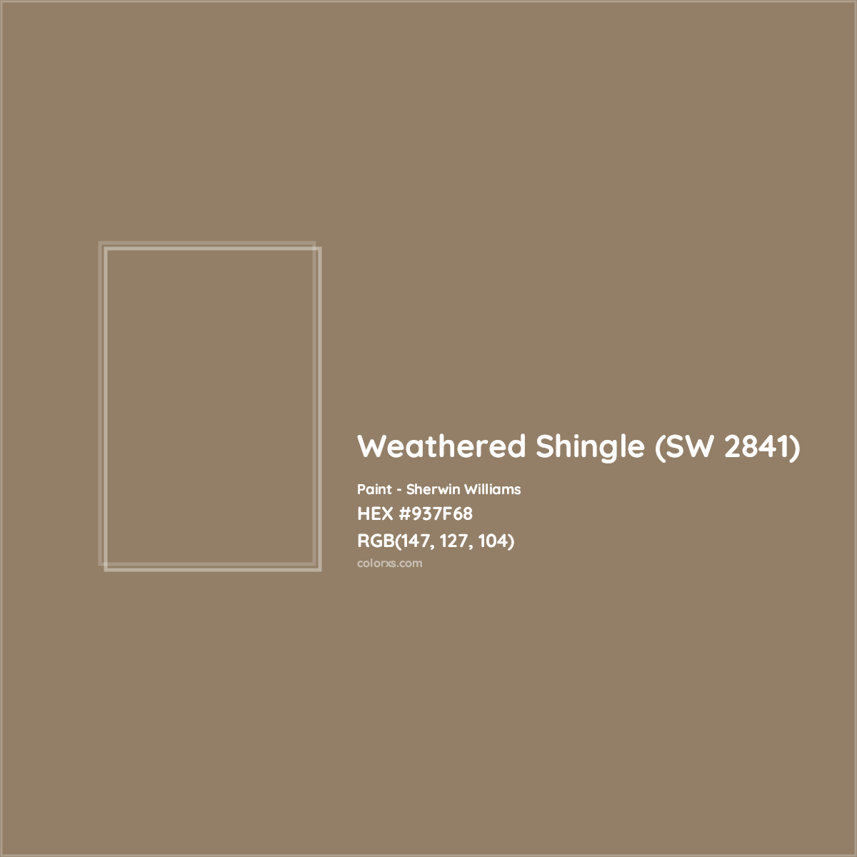 HEX #937F68 Weathered Shingle (SW 2841) Paint Sherwin Williams - Color Code