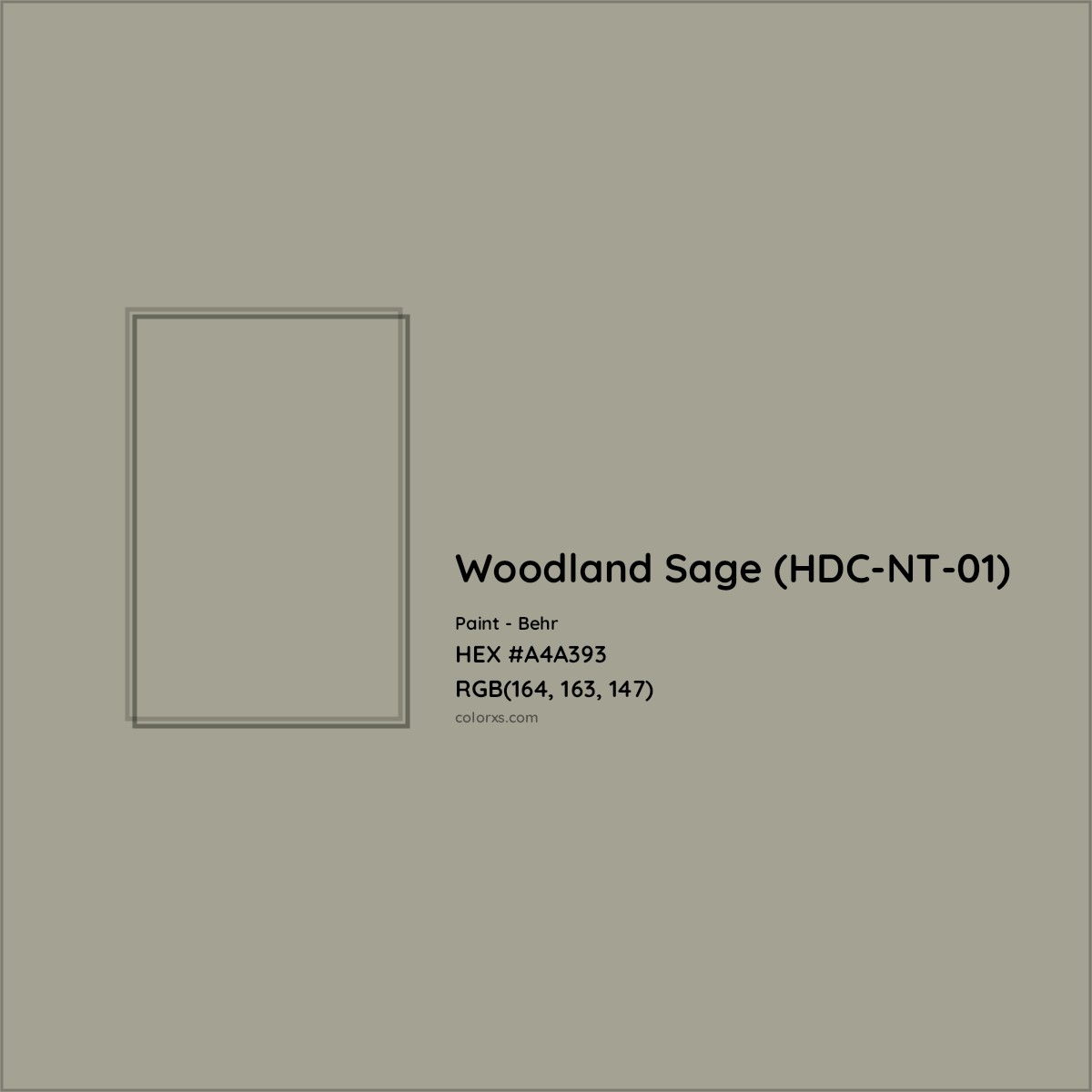 HEX #A4A393 Woodland Sage (HDC-NT-01) Paint Behr - Color Code