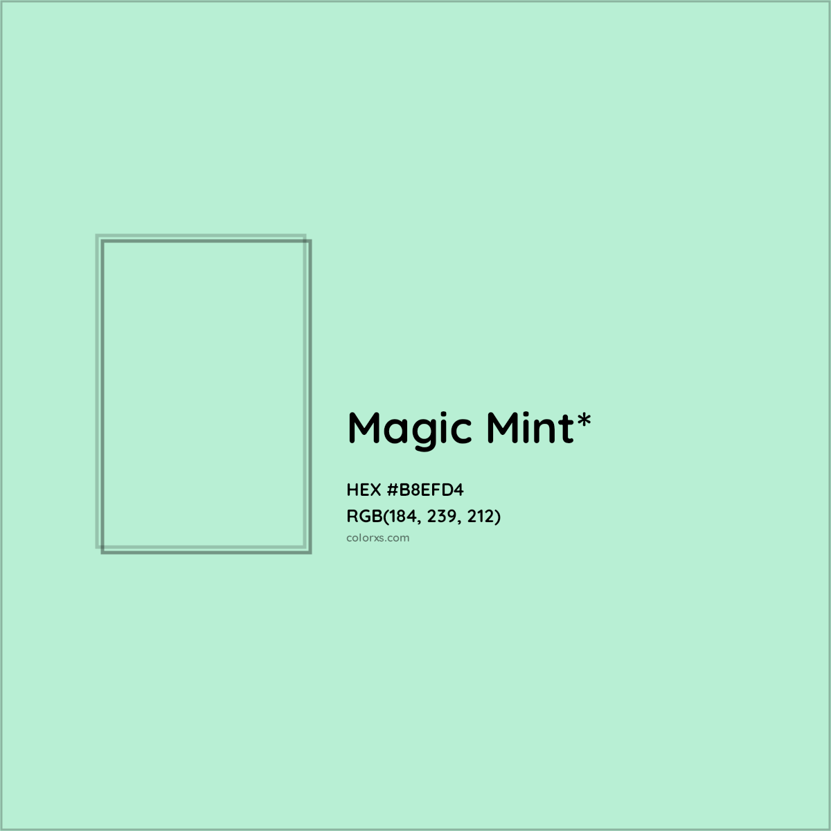 HEX #B8EFD4 Color Name, Color Code, Palettes, Similar Paints, Images