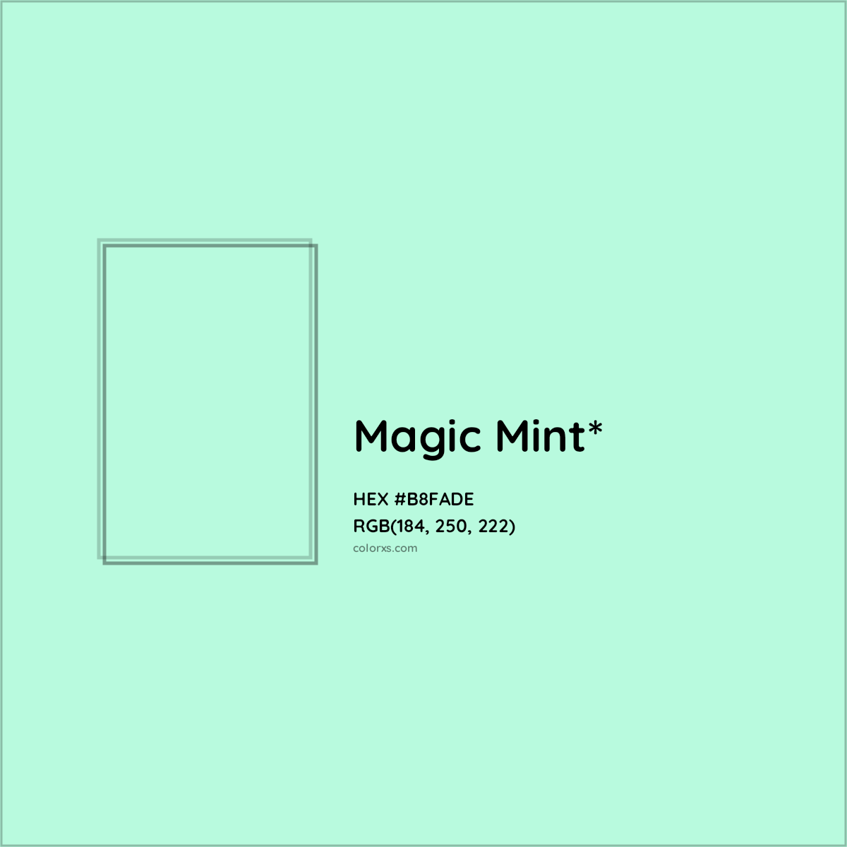 HEX #B8FADE Color Name, Color Code, Palettes, Similar Paints, Images