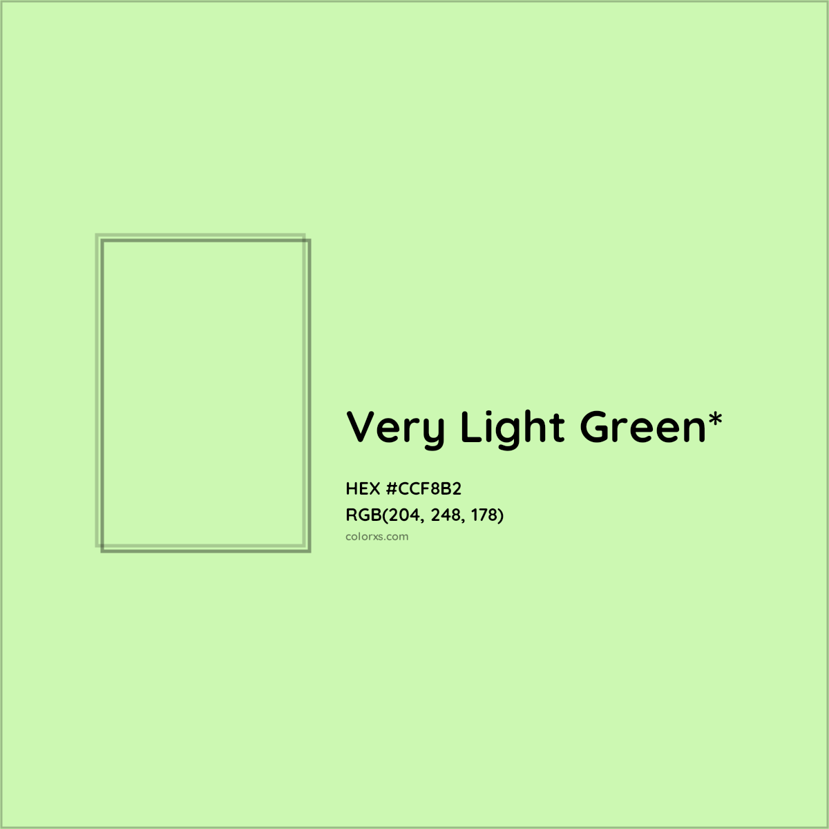 HEX #CCF8B2 Color Name, Color Code, Palettes, Similar Paints, Images